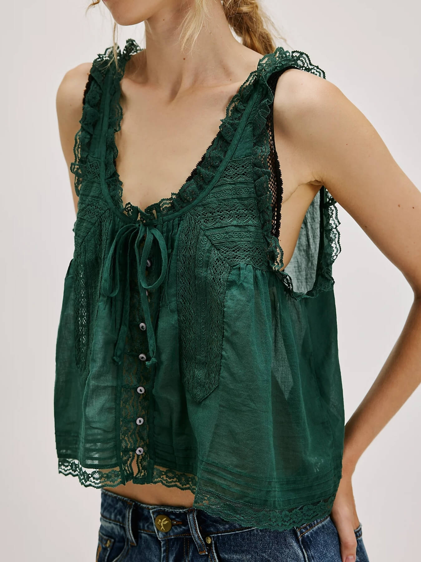 Boho Lace Top Dark Green