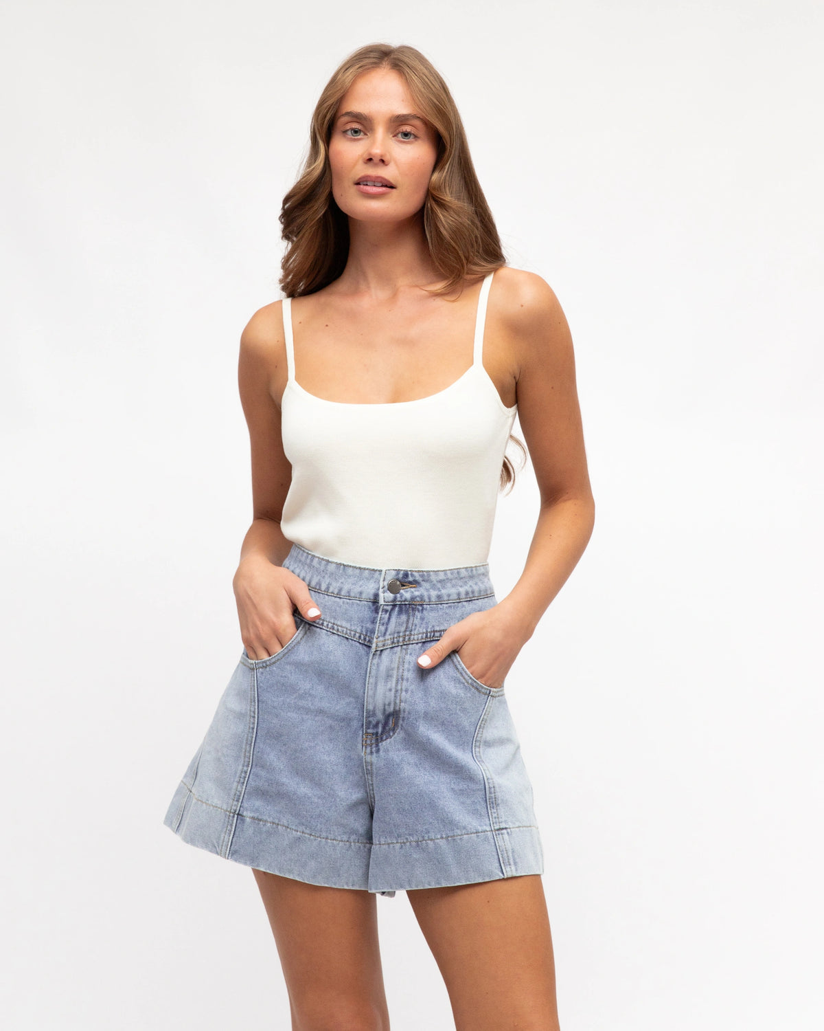 Paper Heart Everyday Two Tone Denim Shorts - Blue
