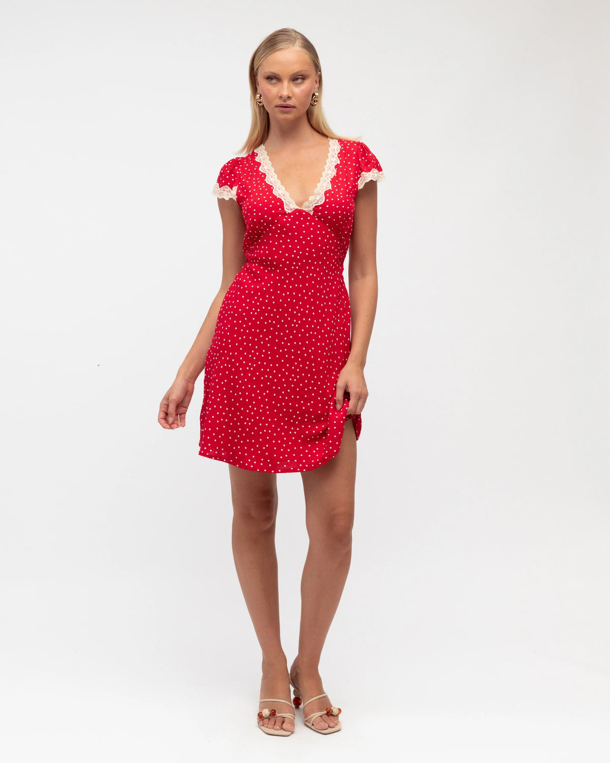 Sia Lace Trim Mini Dress Red