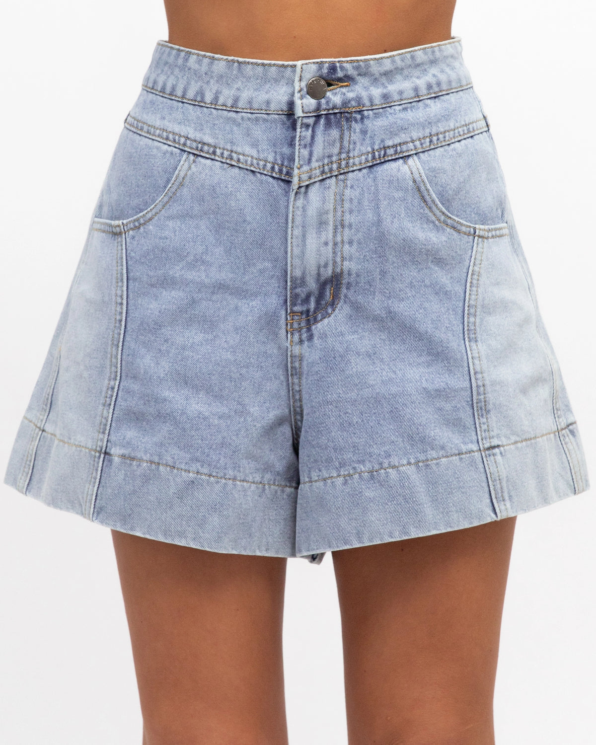 Paper Heart Everyday Two Tone Denim Shorts - Blue