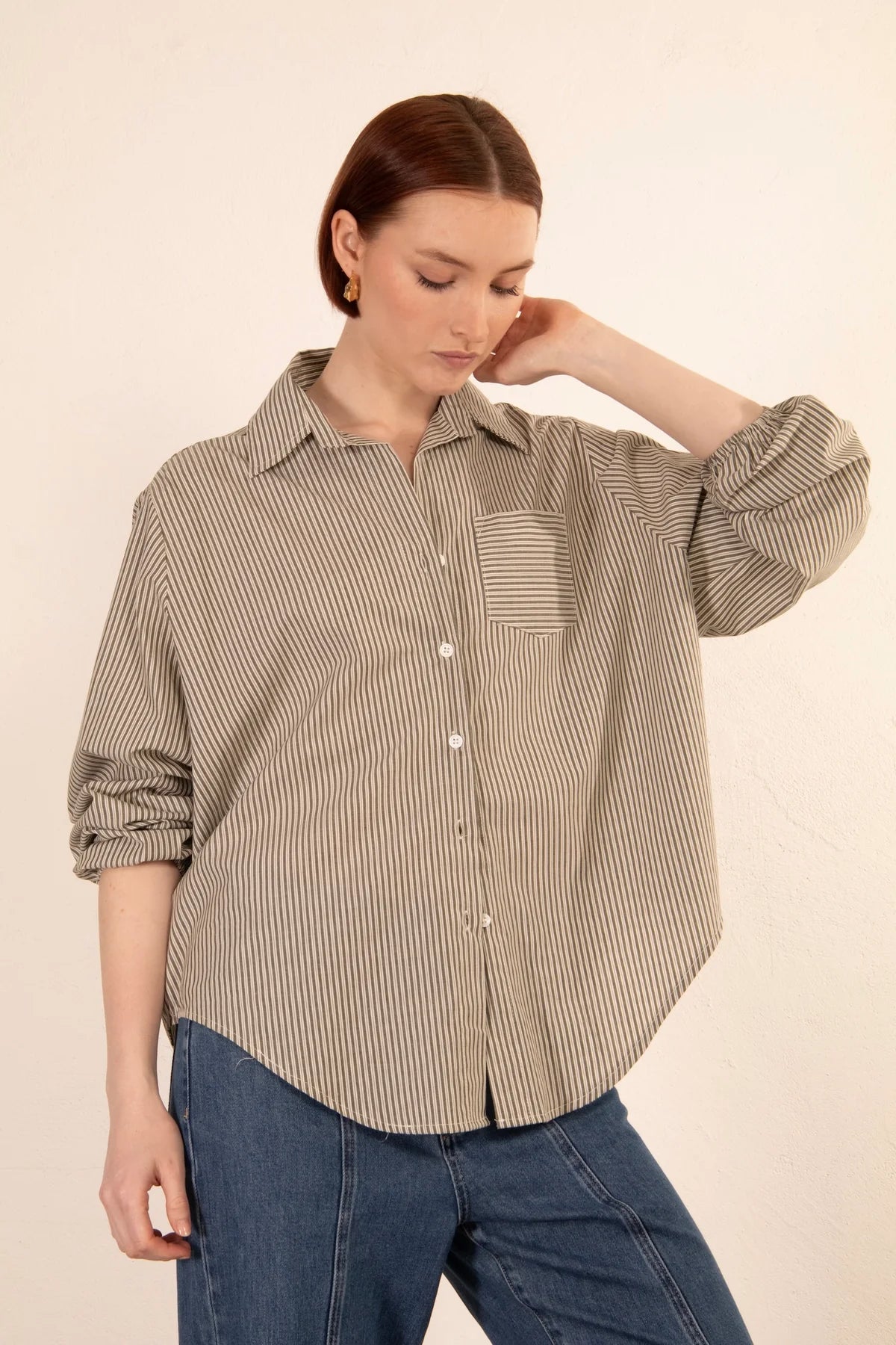 Capri Stripe Blouse Olive