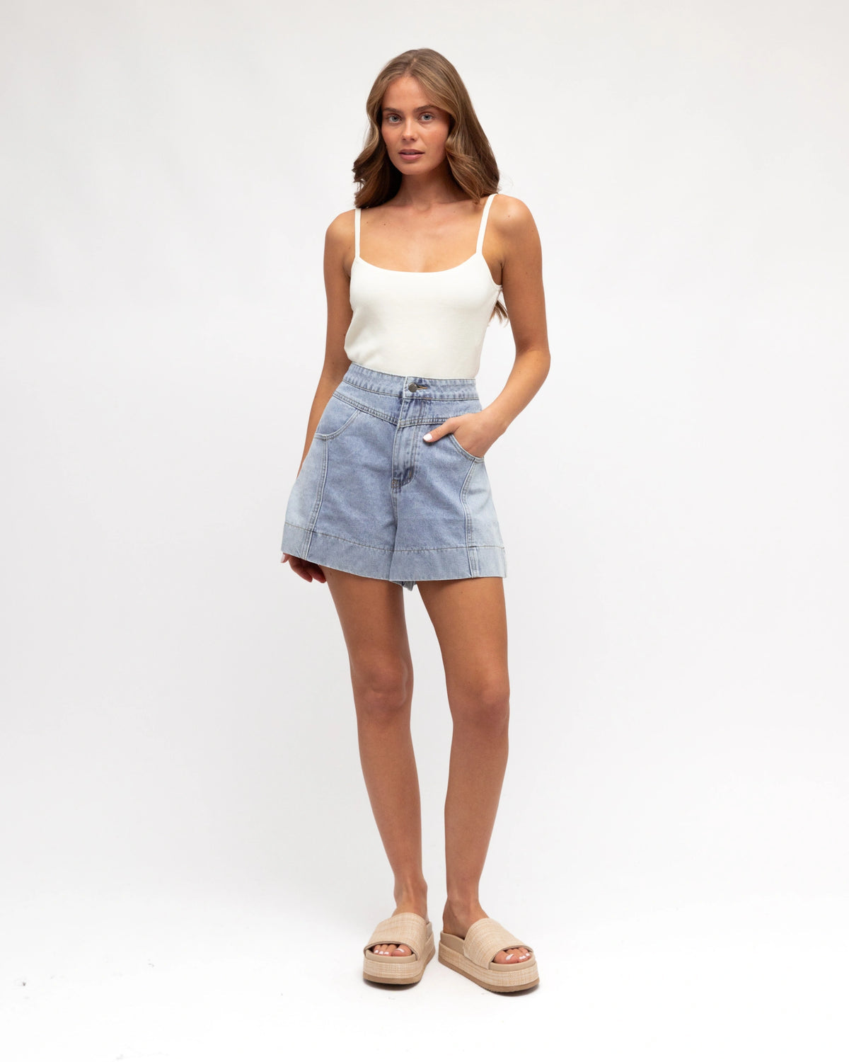 Paper Heart Everyday Two Tone Denim Shorts - Blue