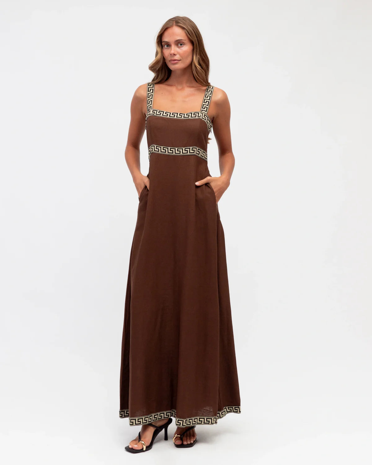 Hot Property Motif Border Maxi Dress Chocolate
