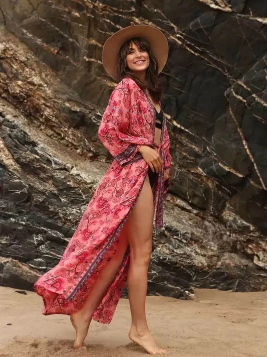 Rosa Long Pink Floral Cape